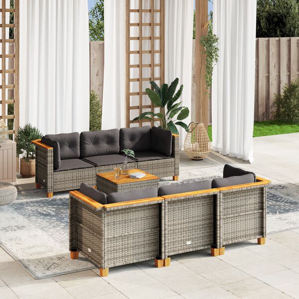 vidaXL 7-delige Loungeset met kussens poly rattan grijs