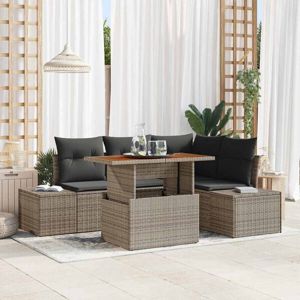 vidaXL Tuin Sofa Set met kussen met kussen 5 pcs Grijs en Bruin