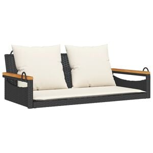 vidaXL Schommelbank met kussens 109x62x40 cm poly rattan zwart