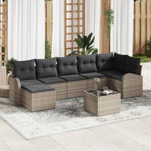 vidaXL Tuin Sofa Set met kussen 8 pcs Grijs Poly riet