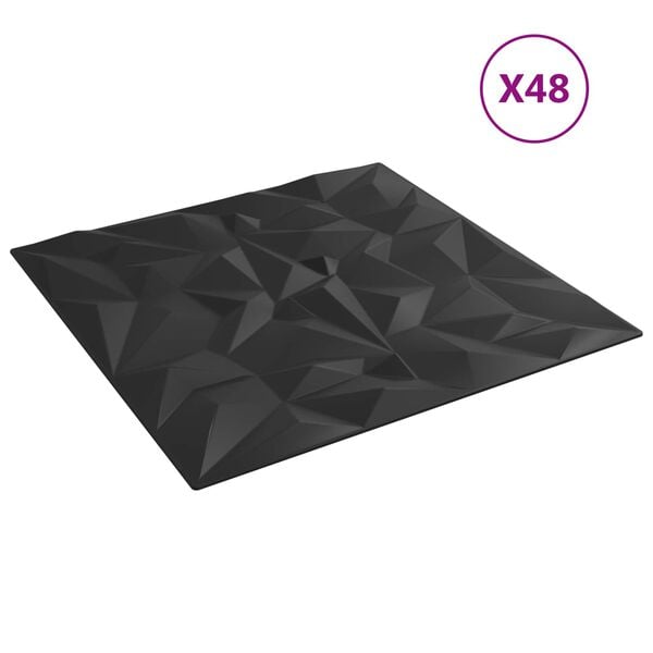 vidaXL Wandpanelen 48 pcs Zwart 50 x 50 cm XPS Schuim