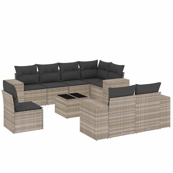 vidaXL 9-delige Loungeset met kussens poly rattan lichtgrijs