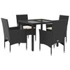 vidaXL 5-delige Tuinset met kussens poly rattan en glas zwart