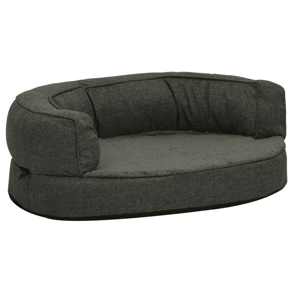vidaXL Hondenbed ergonomisch linnen-look 60x42 cm fleece donkergrijs