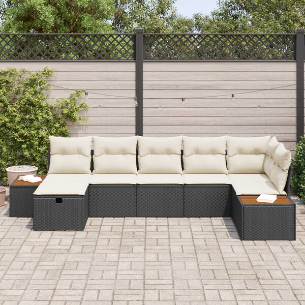 vidaXL Tuin Sofa Set met kussen 7 pcs Zwart Poly riet