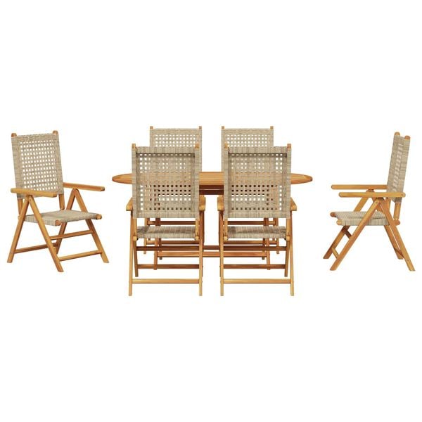vidaXL Tuin Eetset 7 pcs Beige Massief acaciahout en poly rattan