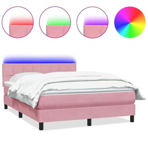 vidaXL Boxspring met matras en LED fluweel roze 140x220 cm