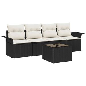 vidaXL Bankstel met kussen 5 pcs Zwart poly rattan