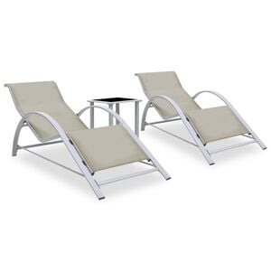 vidaXL Ligbedden 2 st met tafel aluminium cr&egrave;mekleurig
