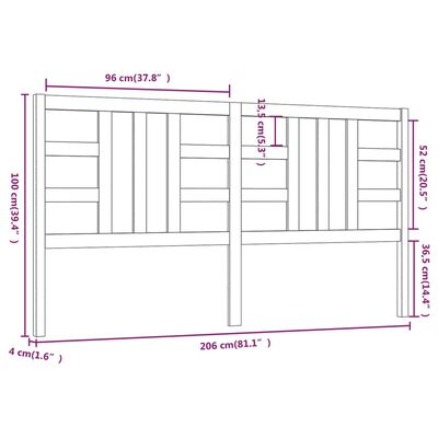 vidaXL Hoofdbord 206x4x100 cm massief grenenhout grijs