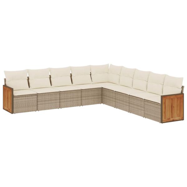 vidaXL 9-delige Loungeset met kussens poly rattan beige