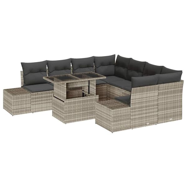 vidaXL Tuin Sofa Set met kussen 9 pcs Lichtgrijs poly rattan