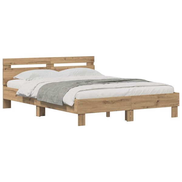 vidaXL Bedframe met hoofdeinde Artisan Eiken 120 x 200 cm Bewerkt hout