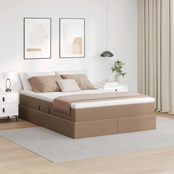vidaXL Opbergbed met matras Cappuccino 140 x 200 cm Nep Leer
