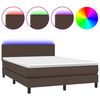 vidaXL Boxspring met matras en LED kunstleer bruin 140x190 cm