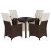 vidaXL 5-delige Bistroset met kussens poly rattan bruin
