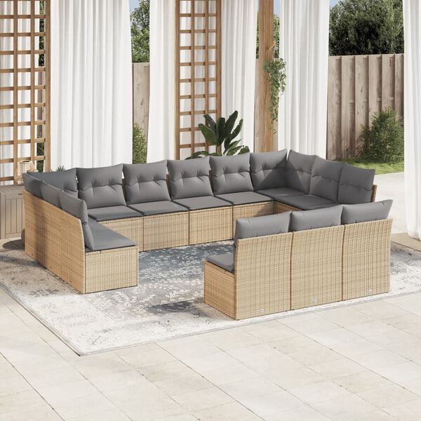 vidaXL 13-delige Loungeset met kussens poly rattan beige
