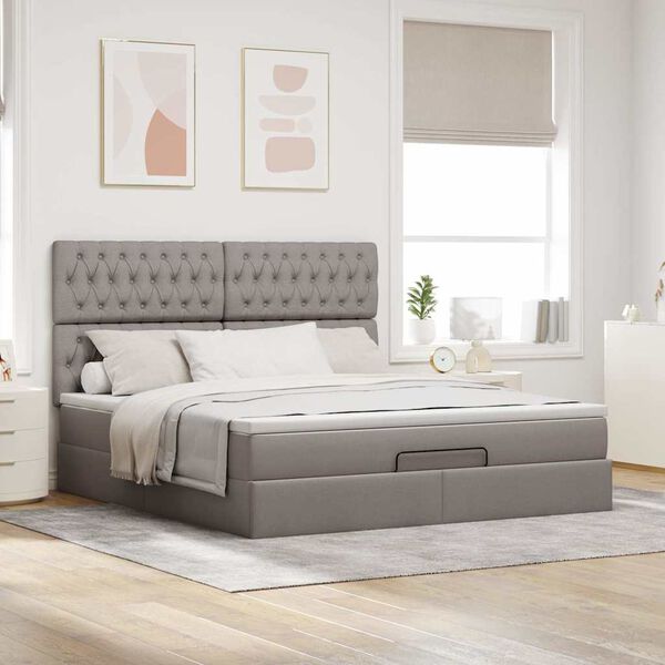 vidaXL Ottoman bed met matras en LED's 160x200cm stof taupe