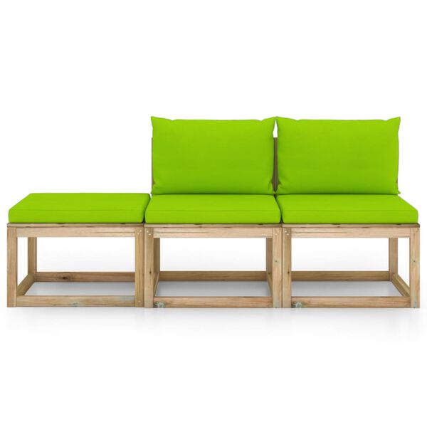 vidaXL 3-delige Loungeset met felgroene kussens