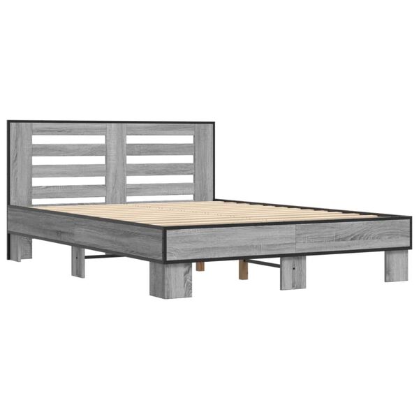 vidaXL Bedframe bewerkt hout metaal grijs sonoma eiken 120x190 cm
