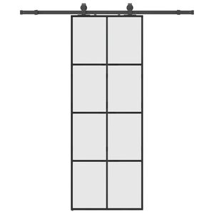 vidaXL Schuifdeur met beslagset 76x205 cm ESG glas zwart