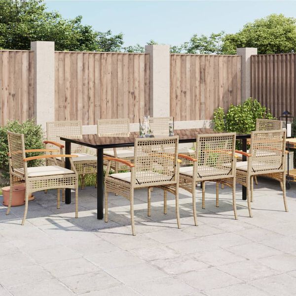 vidaXL 9-delige Tuinset met kussens poly rattan beige