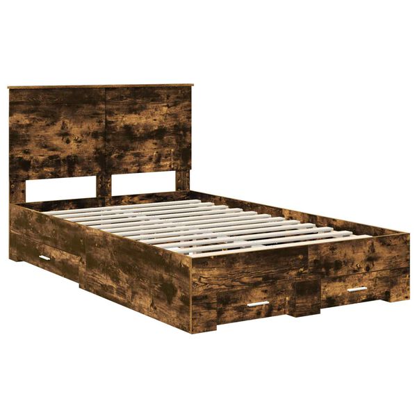 vidaXL Bedframe met hoofdeinde Gerookt eiken 135 x 190 cm Bewerkt hout