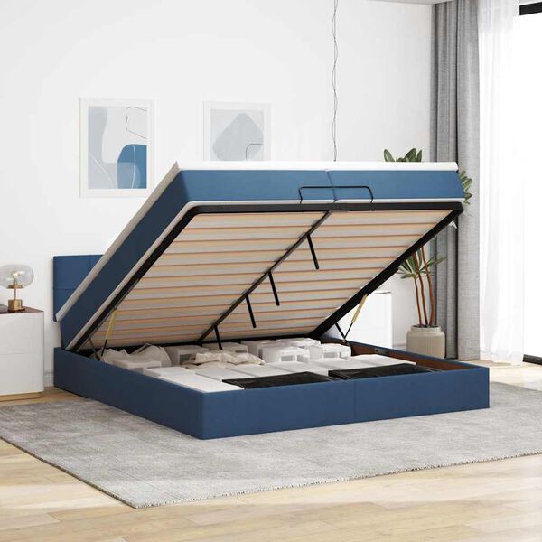 vidaXL Ottoman bed met matras 200x200 cm stof blauw
