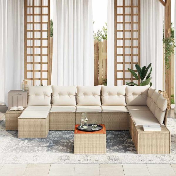 vidaXL Tuin Sofa Set met kussen 9 pcs Beige Poly riet