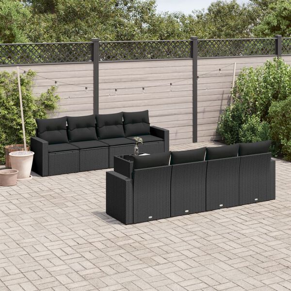 vidaXL 9-delige Loungeset met kussens poly rattan zwart