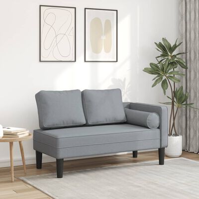 vidaXL Chaise longue met kussens stof lichtgrijs