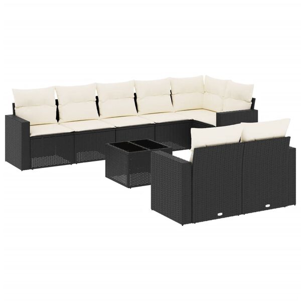 vidaXL 9-delige Loungeset met kussens poly rattan zwart
