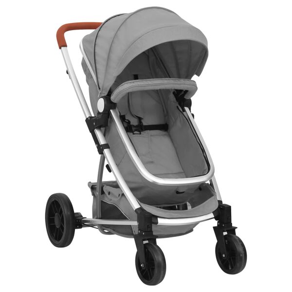 vidaXL Kinderwagen 3-in-1 aluminium lichtgrijs