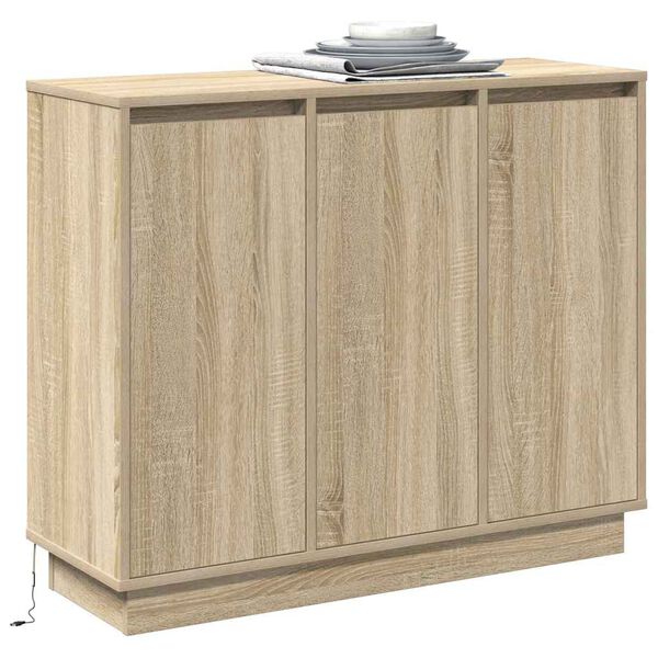 vidaXL LED Sideboard Sonoma Eiken 90 x 32 x 75 cm Bewerkt hout