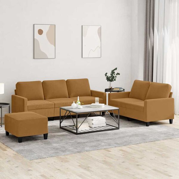 vidaXL 3-delige Loungeset met kussens fluweel bruin
