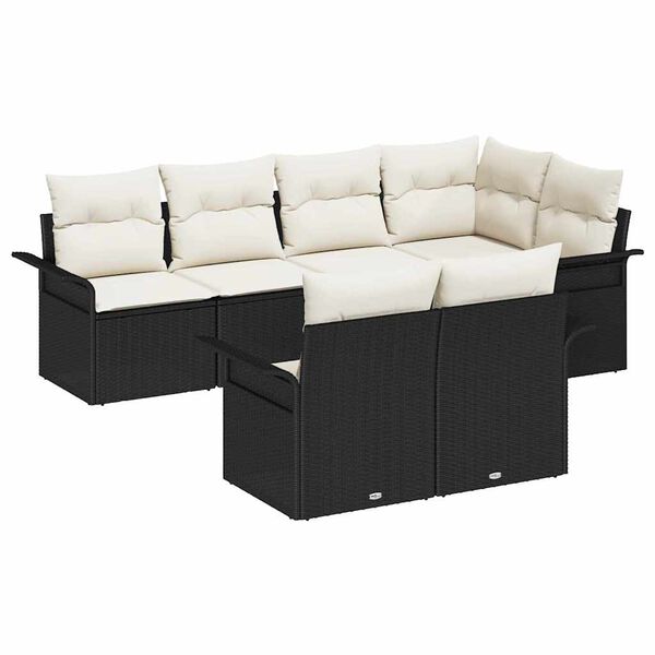vidaXL Tuin Sofa Set met kussen met opslag 7 pcs Zwart Poly riet