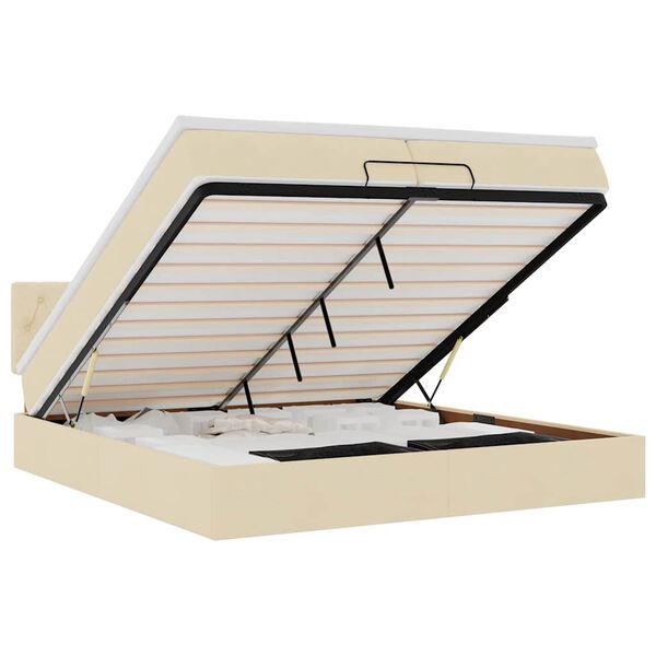vidaXL Ottoman bed met matrassen en LED's 200x200cm stof crèmekleurig