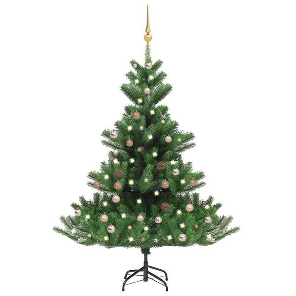 vidaXL Kunstkerstboom Nordmann met LED's en kerstballen 150 cm groen