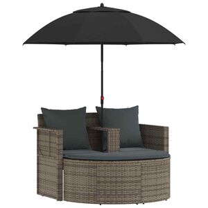 vidaXL Tuinbank 2-zits met kussens en parasol poly rattan grijs