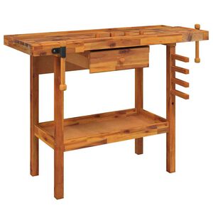 vidaXL Werkbank met lade en bankschroeven 124x52x83 cm massief acaciahout