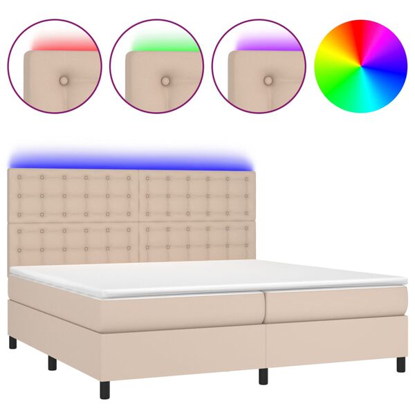 vidaXL Boxspring met matras en LED kunstleer cappuccinokleur 200x200cm