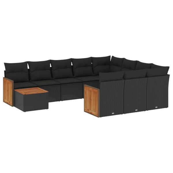 vidaXL 11-delige Loungeset met kussens poly rattan zwart