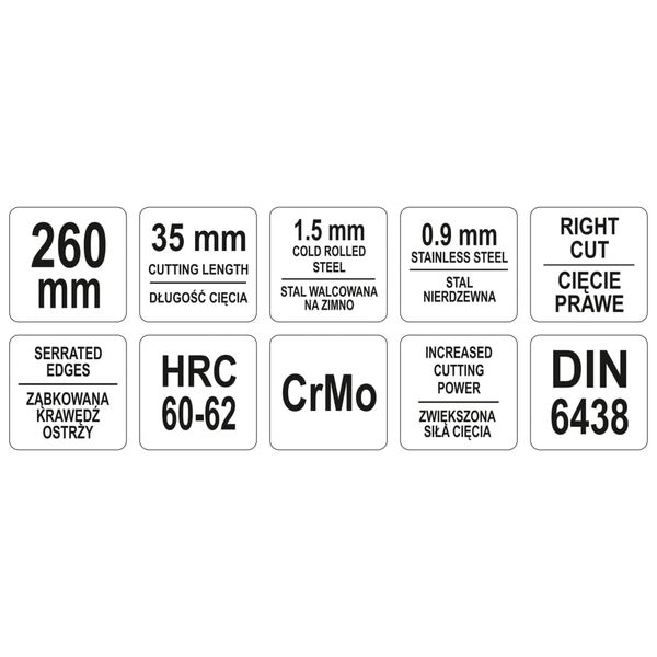 YATO Figuurblikschaar recht 260 mm groen