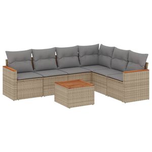 vidaXL 7-delige Loungeset met kussens poly rattan beige