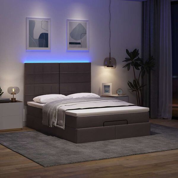 vidaXL Ottoman bed met matras en LED's 140x200cm stof donkerbruin