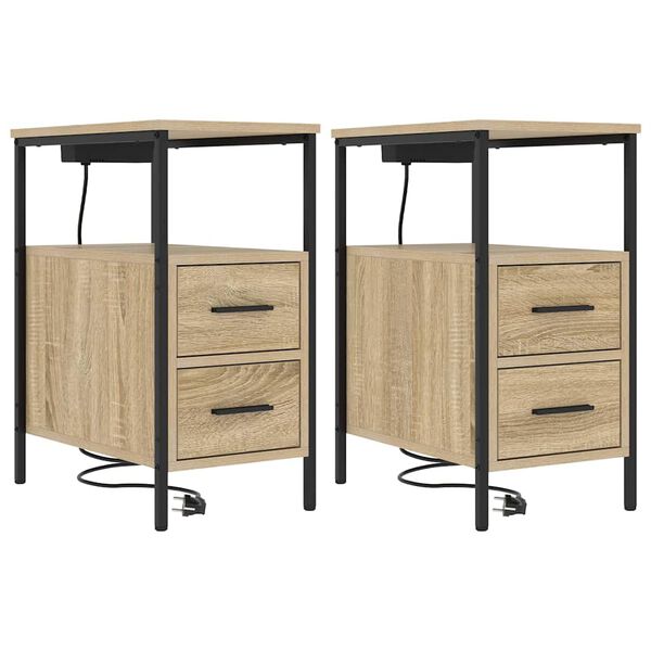 vidaXL Nachtkastje 2 pcs Sonoma Eiken 30 x 48 x 61 cm Bewerkt hout