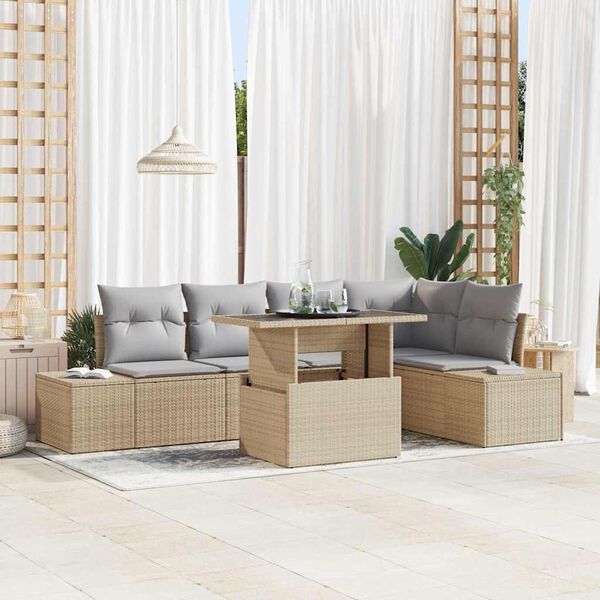 vidaXL Tuin Sofa Set met kussen 6 pcs Beige Poly riet