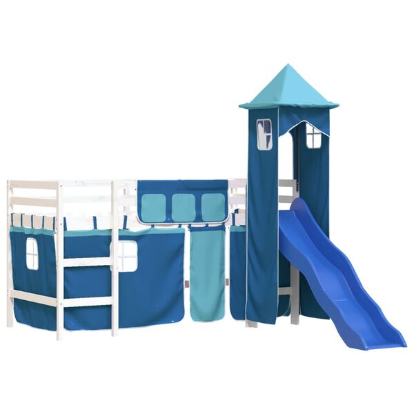 vidaXL Kinderhoogslaper met toren 90x200 cm massief grenenhout blauw