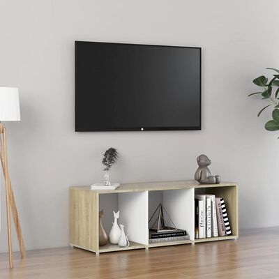vidaXL Tv-meubel 107x35x37 cm bewerkt hout wit en sonoma eikenkleurig