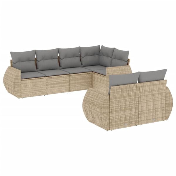 vidaXL 7-delige Loungeset met kussens poly rattan beige